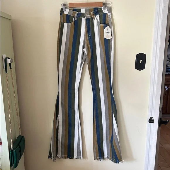 Altar'd State Multicolor Striped Flare Bell Bottom Jeans Size XS - Picture 2 of 15